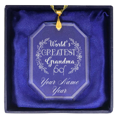 LaserGram Christmas Ornament, World's Greatest Grandma, Personalized Engraving Included (Rectangle Shape)