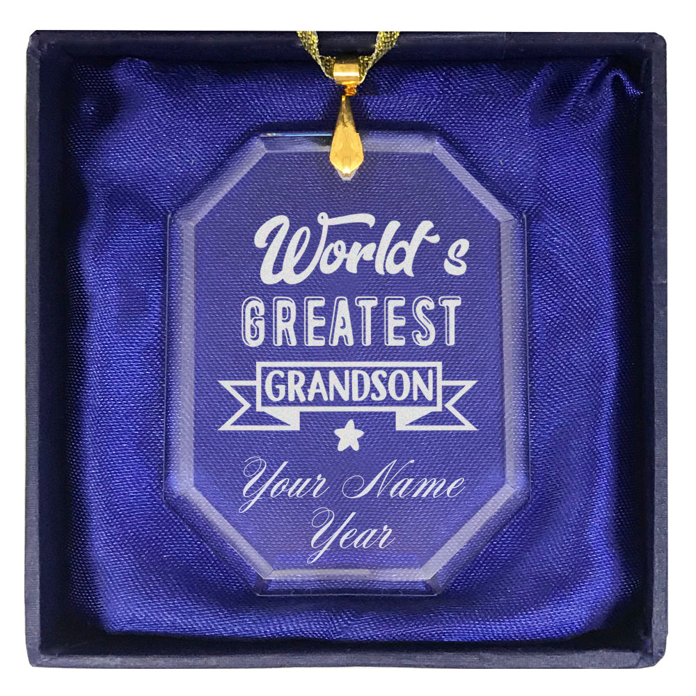LaserGram Christmas Ornament, World's Greatest Grandson, Personalized Engraving Included (Rectangle Shape)