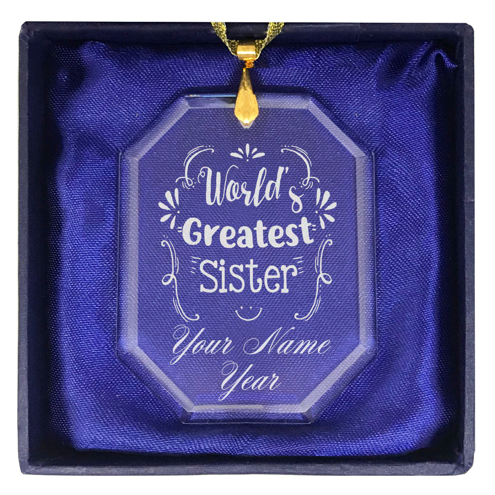 LaserGram Christmas Ornament, World's Greatest Sister, Personalized Engraving Included (Rectangle Shape)