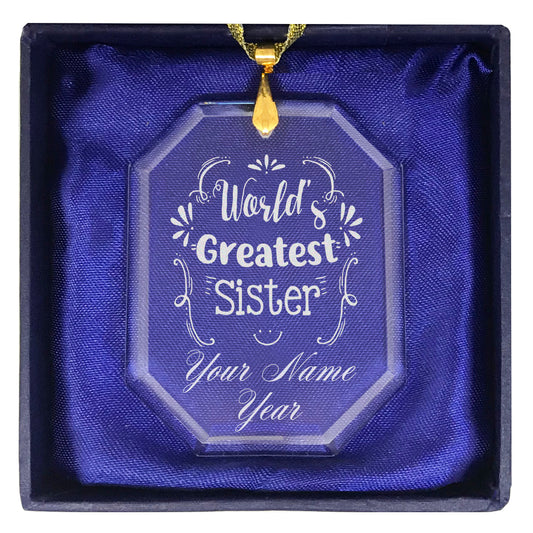 LaserGram Christmas Ornament, World's Greatest Sister, Personalized Engraving Included (Rectangle Shape)