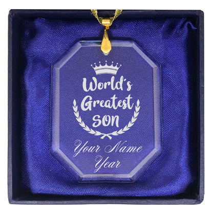 LaserGram Christmas Ornament, World's Greatest Son, Personalized Engraving Included (Rectangle Shape)