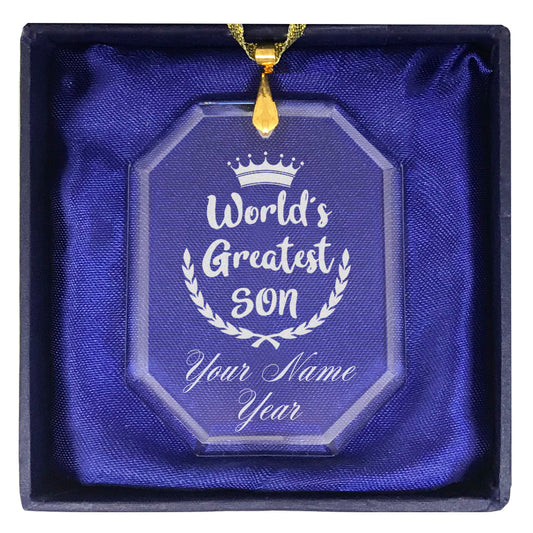 LaserGram Christmas Ornament, World's Greatest Son, Personalized Engraving Included (Rectangle Shape)