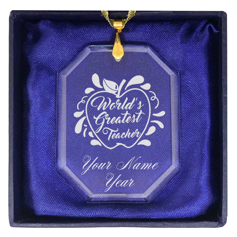 LaserGram Christmas Ornament, World's Greatest Teacher, Personalized Engraving Included (Rectangle Shape)