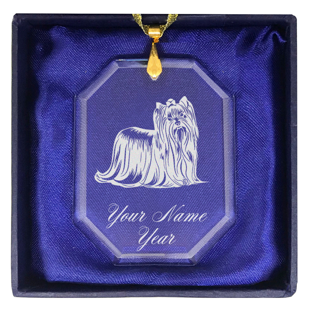 LaserGram Christmas Ornament, Yorkshire Terrier Dog, Personalized Engraving Included (Rectangle Shape)