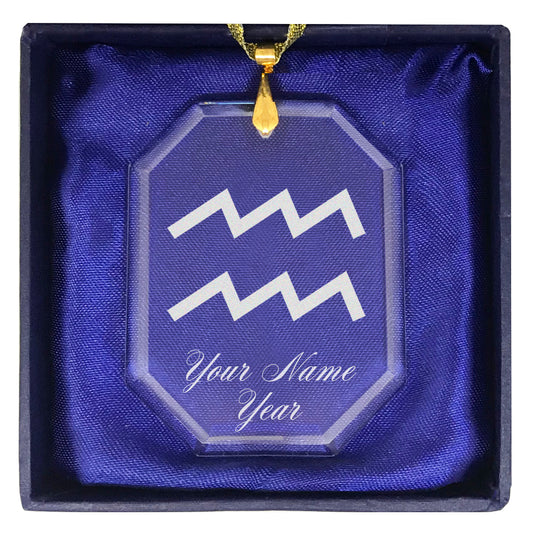 LaserGram Christmas Ornament, Zodiac Sign Aquarius, Personalized Engraving Included (Rectangle Shape)