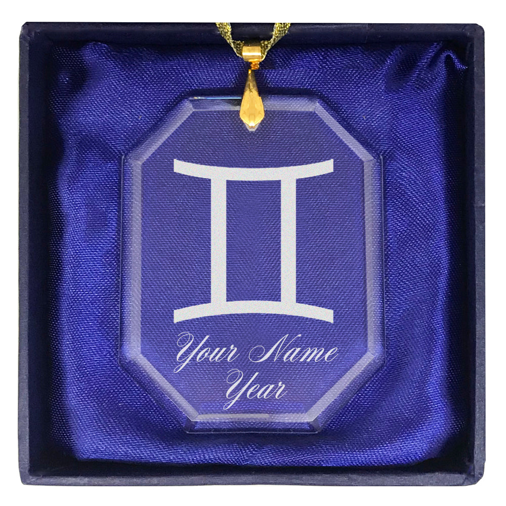 LaserGram Christmas Ornament, Zodiac Sign Gemini, Personalized Engraving Included (Rectangle Shape)