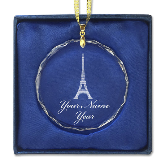 LaserGram Christmas Ornament, Eiffel Tower, Personalized Engraving Included (Round Shape)