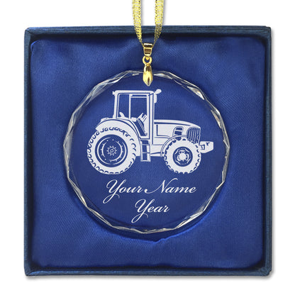 LaserGram Christmas Ornament, Farm Tractor, Personalized Engraving Included (Round Shape)