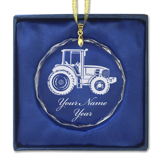 LaserGram Christmas Ornament, Farm Tractor, Personalized Engraving Included (Round Shape)