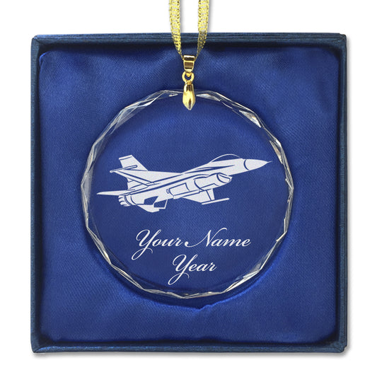 LaserGram Christmas Ornament, Fighter Jet 1, Personalized Engraving Included (Round Shape)