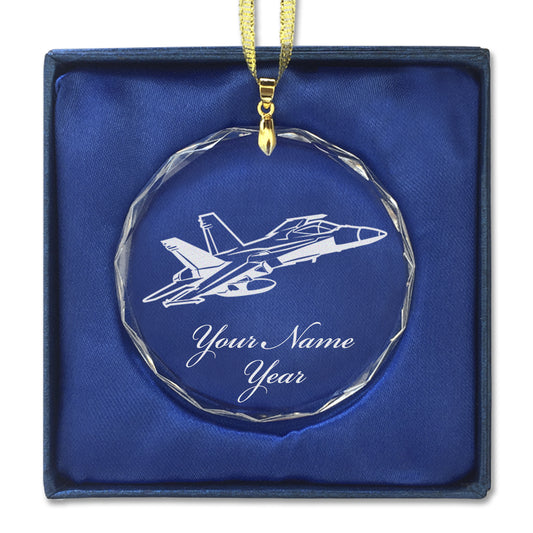 LaserGram Christmas Ornament, Fighter Jet 2, Personalized Engraving Included (Round Shape)
