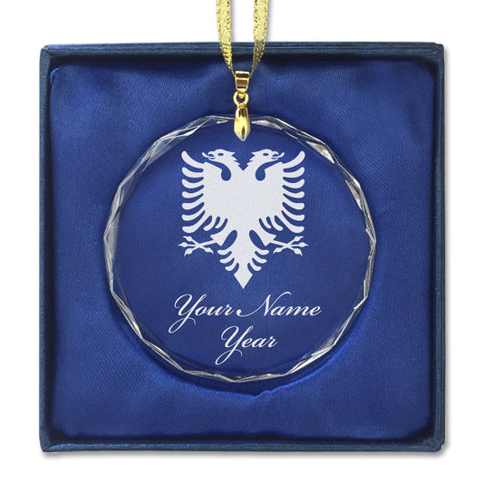 LaserGram Christmas Ornament, Flag of Albania, Personalized Engraving Included (Round Shape)