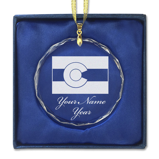 LaserGram Christmas Ornament, Flag of Colorado, Personalized Engraving Included (Round Shape)