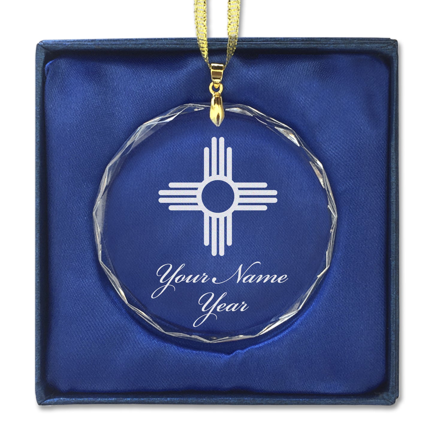 LaserGram Christmas Ornament, Flag of New Mexico, Personalized Engraving Included (Round Shape)