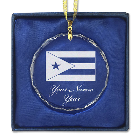 LaserGram Christmas Ornament, Flag of Puerto Rico, Personalized Engraving Included (Round Shape)