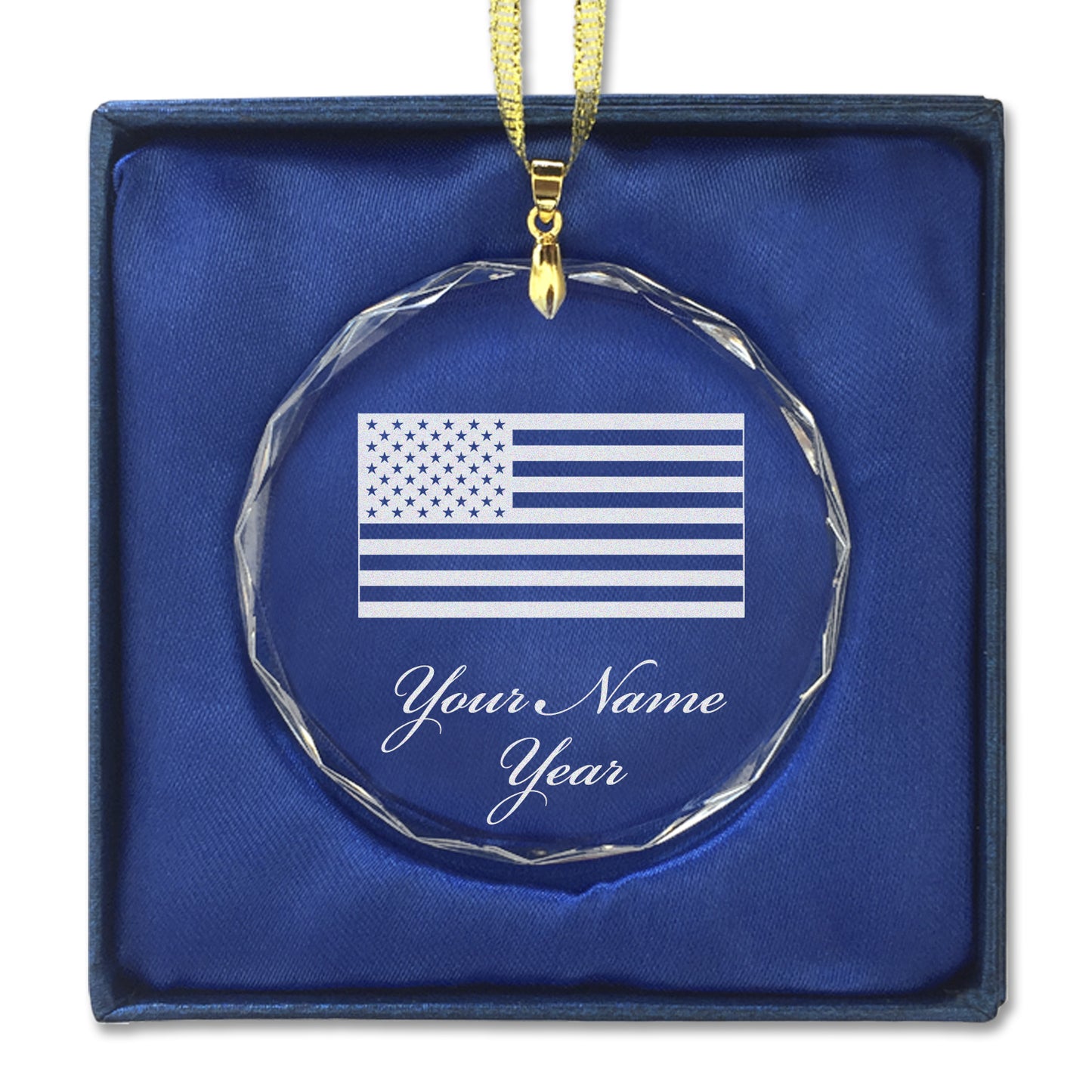 LaserGram Christmas Ornament, Flag of the United States, Personalized Engraving Included (Round Shape)