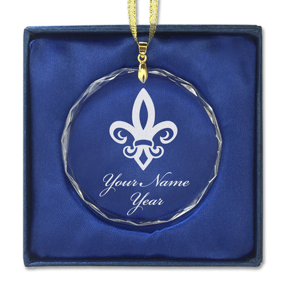 LaserGram Christmas Ornament, Fleur de Lis, Personalized Engraving Included (Round Shape)