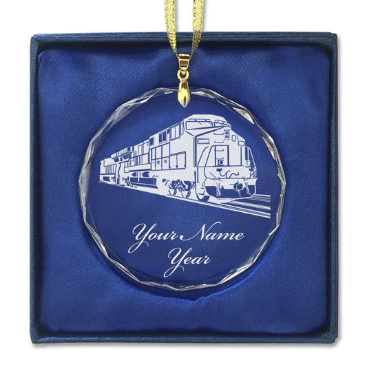 LaserGram Christmas Ornament, Freight Train, Personalized Engraving Included (Round Shape)