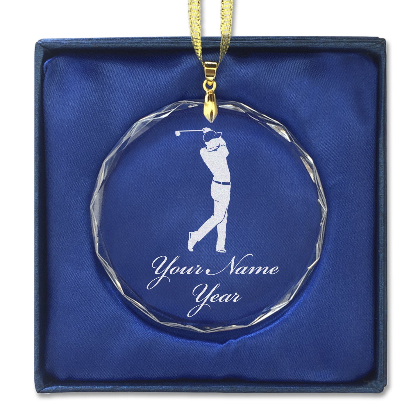 LaserGram Christmas Ornament, Golfer Golfing, Personalized Engraving Included (Round Shape)