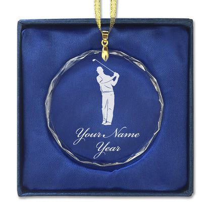 LaserGram Christmas Ornament, Golfer, Personalized Engraving Included (Round Shape)