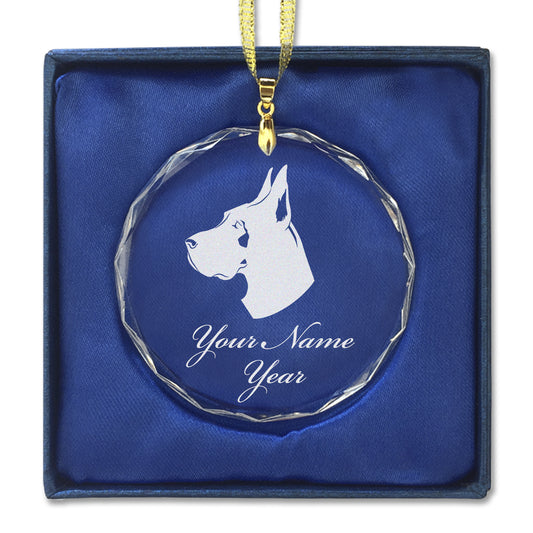 LaserGram Christmas Ornament, Great Dane Dog, Personalized Engraving Included (Round Shape)