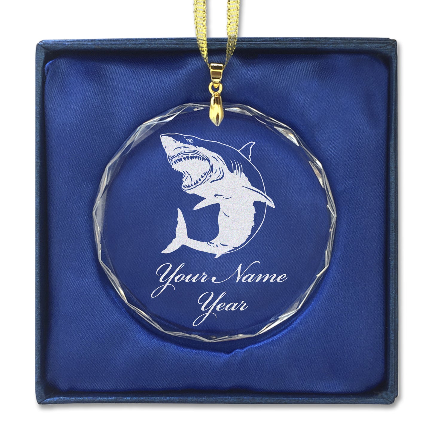 LaserGram Christmas Ornament, Great White Shark, Personalized Engraving Included (Round Shape)
