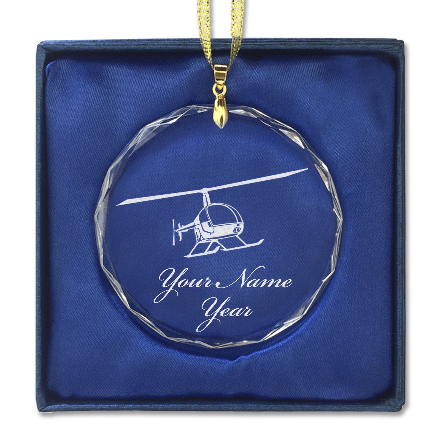 LaserGram Christmas Ornament, Helicopter 2, Personalized Engraving Included (Round Shape)