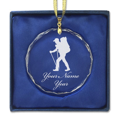 LaserGram Christmas Ornament, Hiker Man, Personalized Engraving Included (Round Shape)