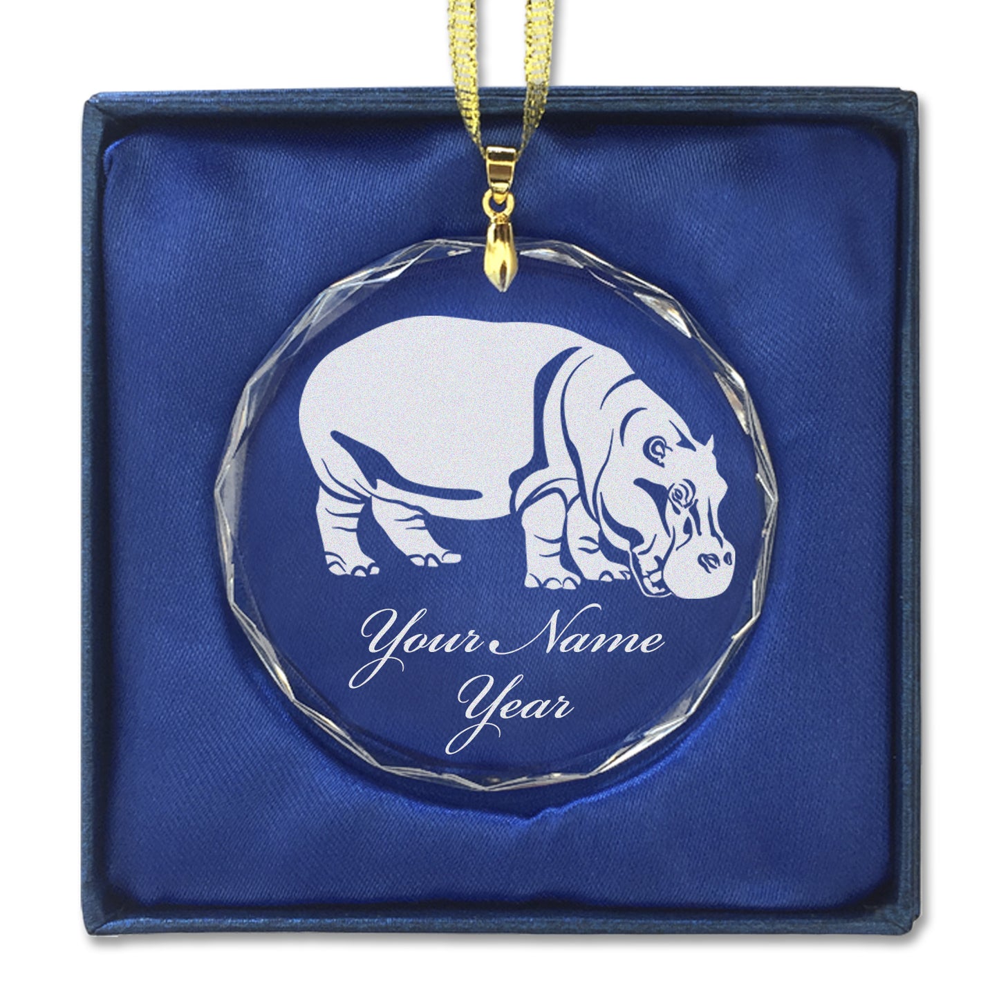 LaserGram Christmas Ornament, Hippopotamus, Personalized Engraving Included (Round Shape)