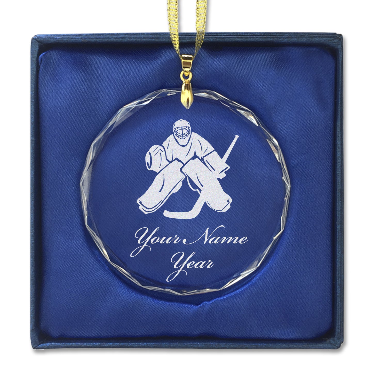 LaserGram Christmas Ornament, Hockey Goalie, Personalized Engraving Included (Round Shape)