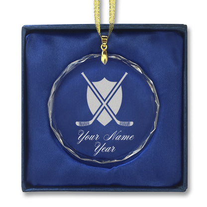 LaserGram Christmas Ornament, Hockey Sticks, Personalized Engraving Included (Round Shape)