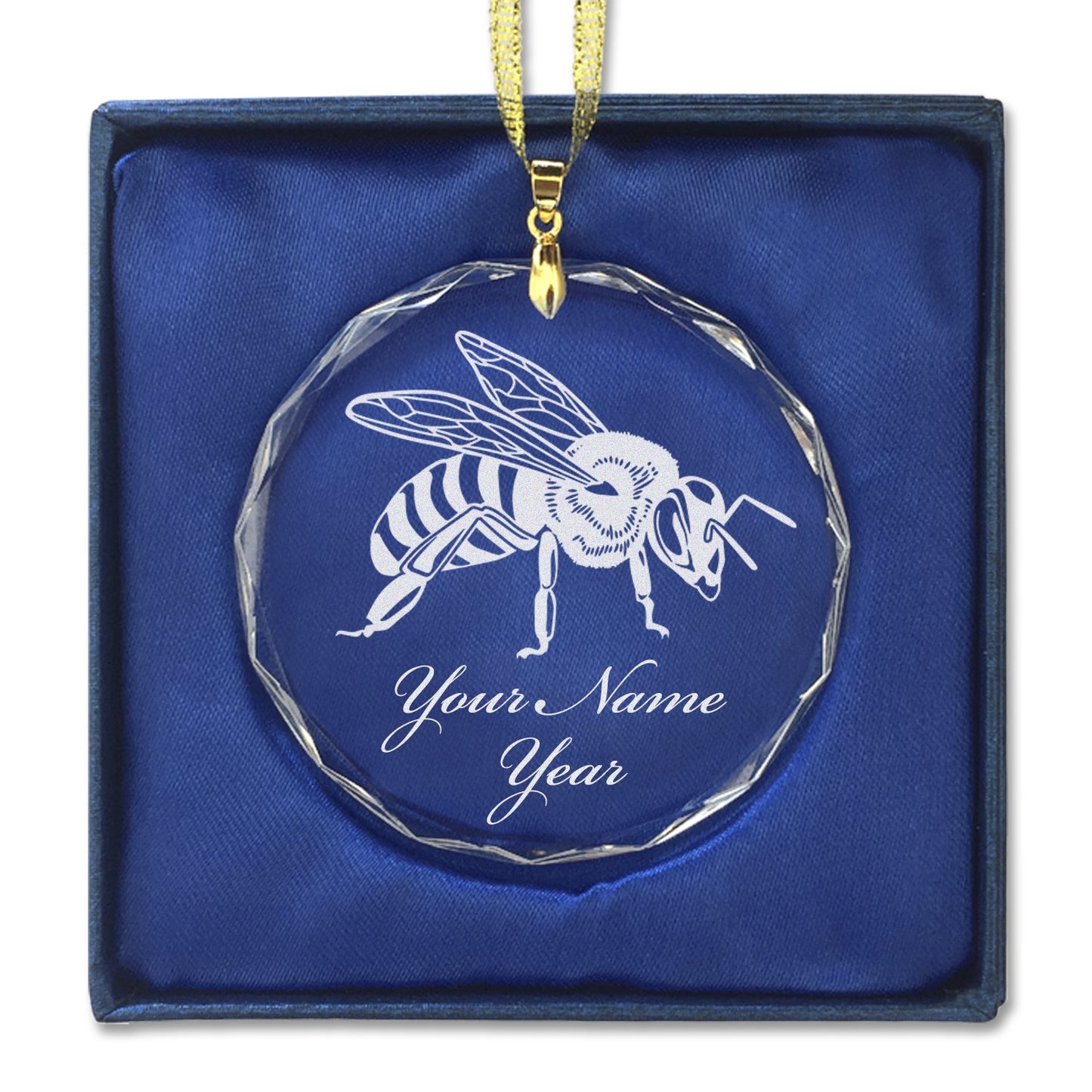 LaserGram Christmas Ornament, Honey Bee, Personalized Engraving Included (Round Shape)