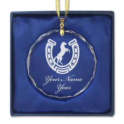 LaserGram Christmas Ornament, Horseshoe with Horse, Personalized Engraving Included (Round Shape)