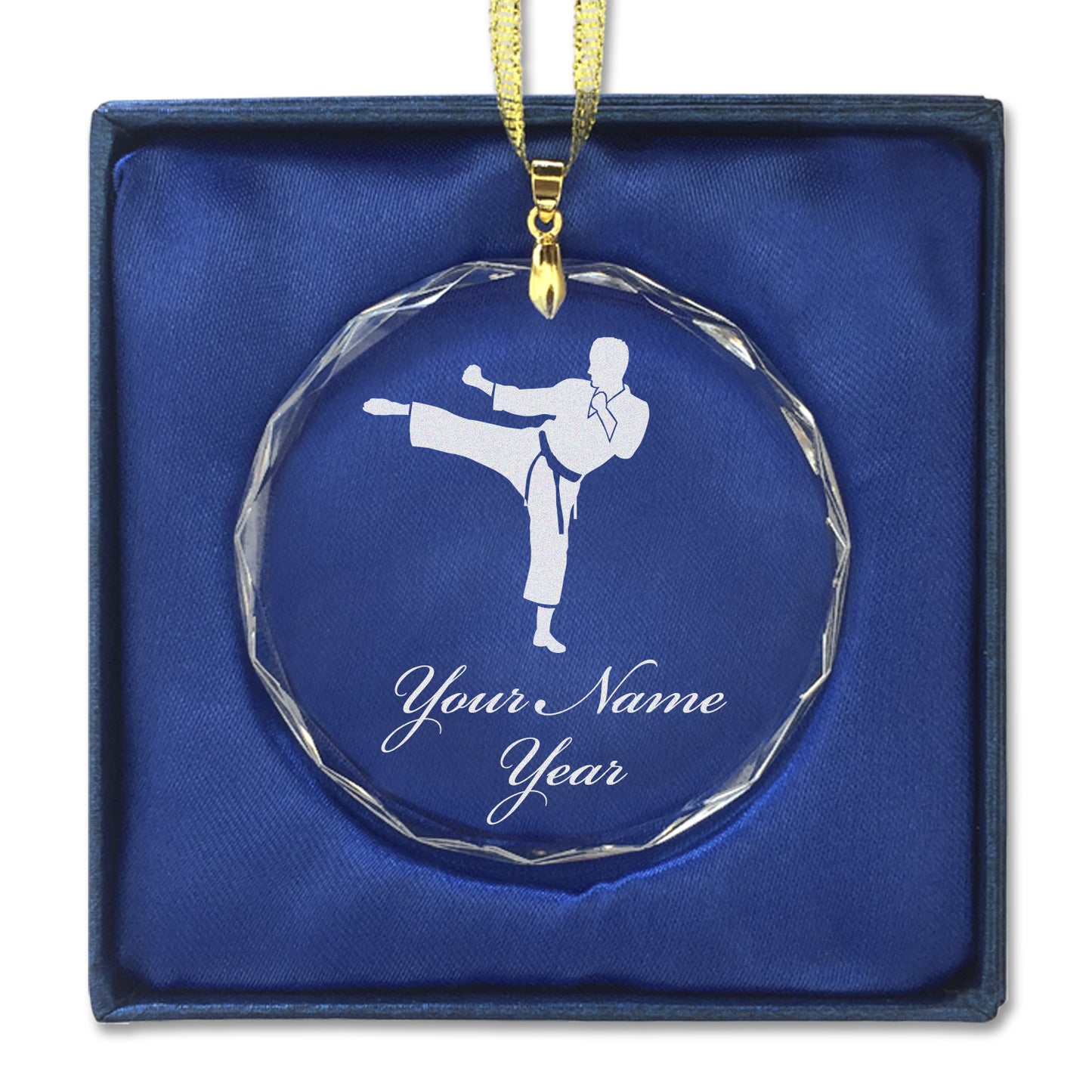 LaserGram Christmas Ornament, Karate Man, Personalized Engraving Included (Round Shape)
