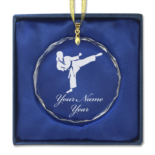 LaserGram Christmas Ornament, Karate Woman, Personalized Engraving Included (Round Shape)