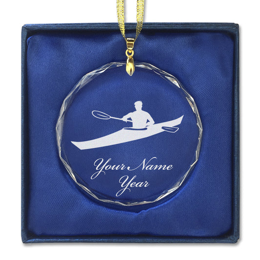 LaserGram Christmas Ornament, Kayak Man, Personalized Engraving Included (Round Shape)