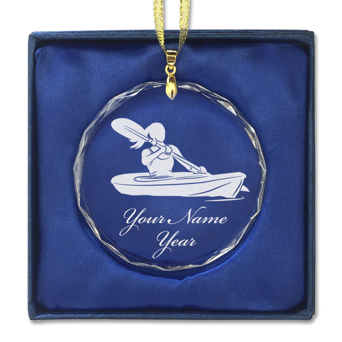 LaserGram Christmas Ornament, Kayak Woman, Personalized Engraving Included (Round Shape)