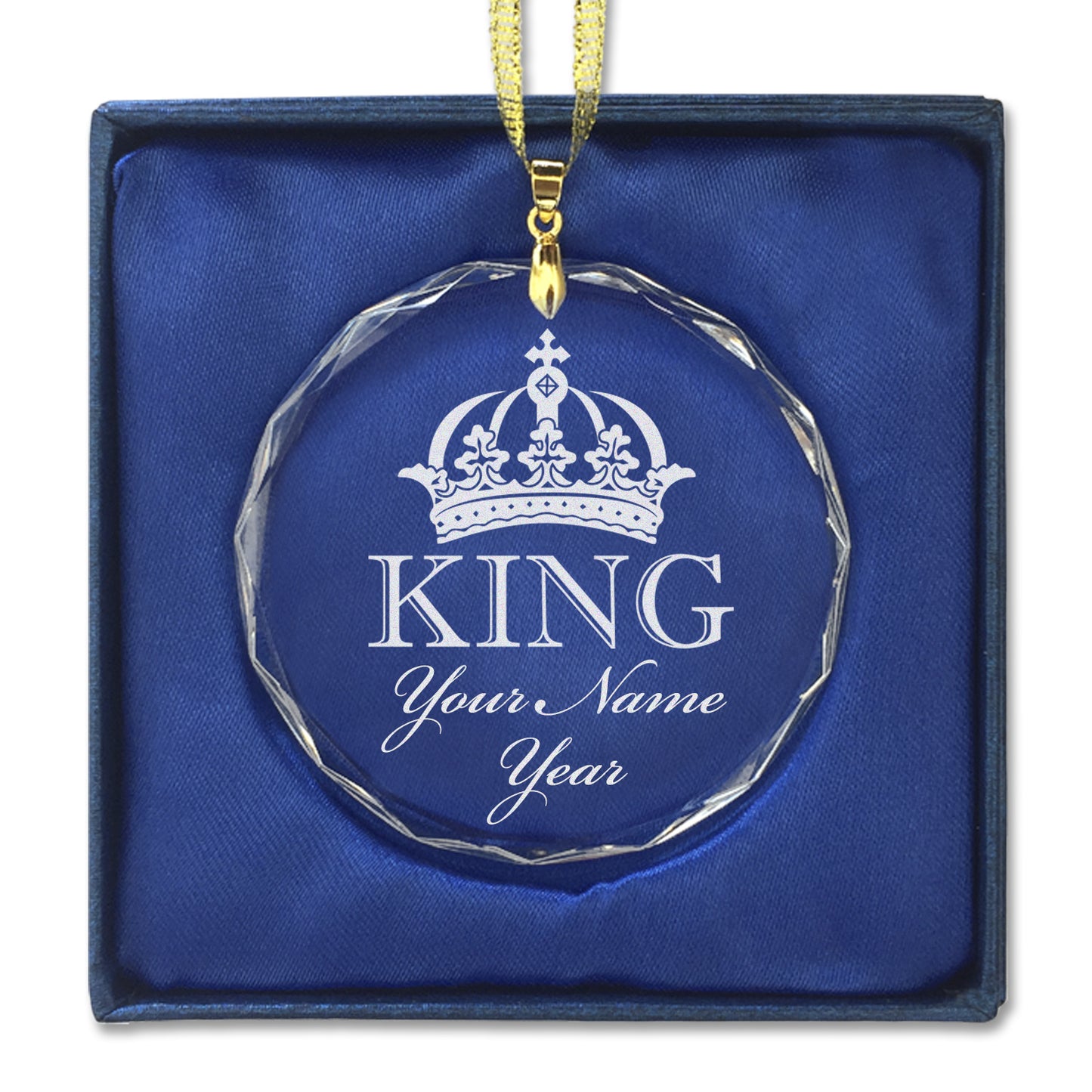 LaserGram Christmas Ornament, King Crown, Personalized Engraving Included (Round Shape)