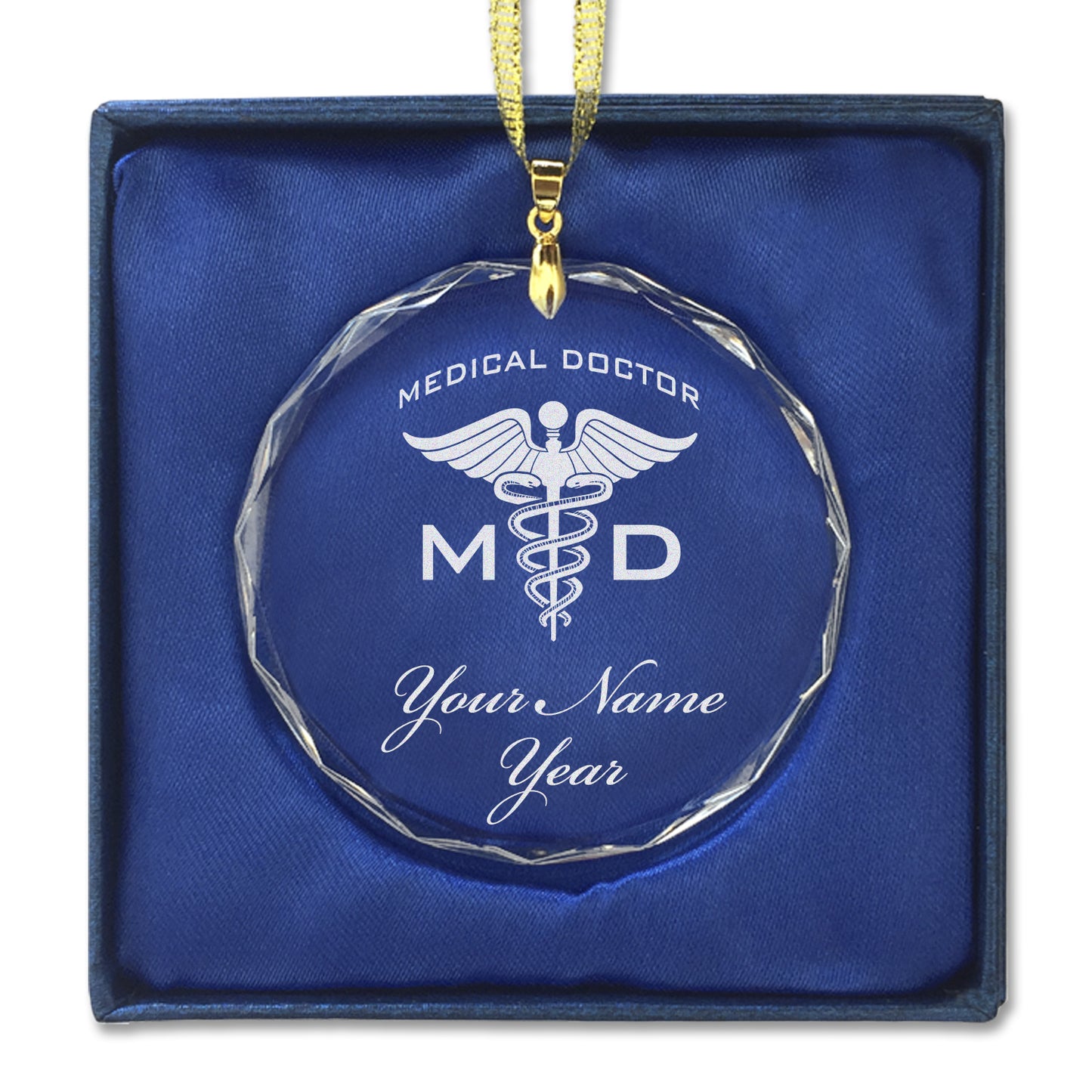 LaserGram Christmas Ornament, MD Medical Doctor, Personalized Engraving Included (Round Shape)