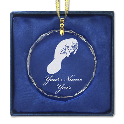 LaserGram Christmas Ornament, Manatee, Personalized Engraving Included (Round Shape)