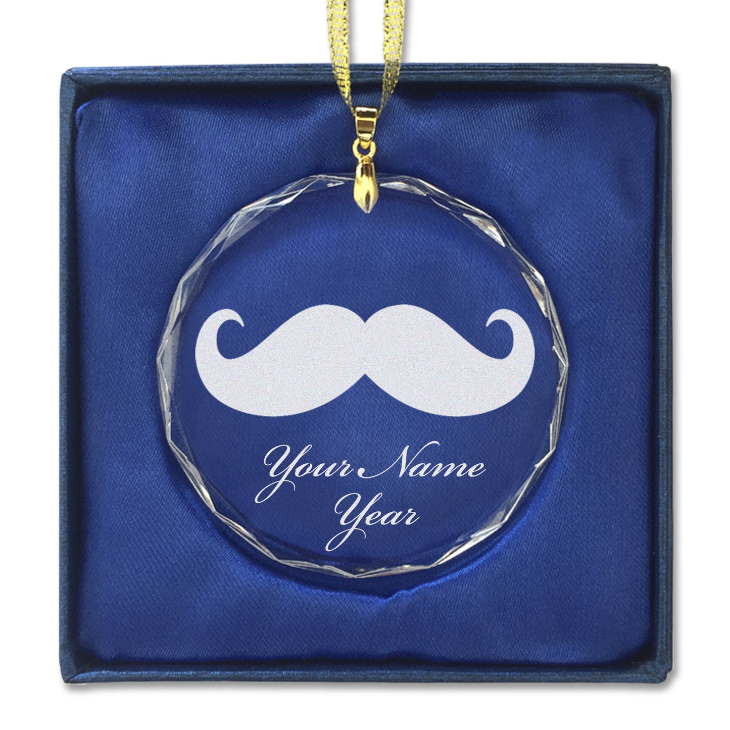 LaserGram Christmas Ornament, Mustache, Personalized Engraving Included (Round Shape)