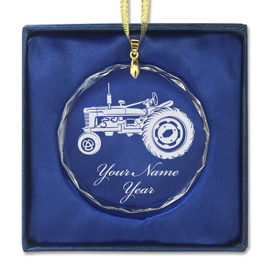 LaserGram Christmas Ornament, Old Farm Tractor, Personalized Engraving Included (Round Shape)