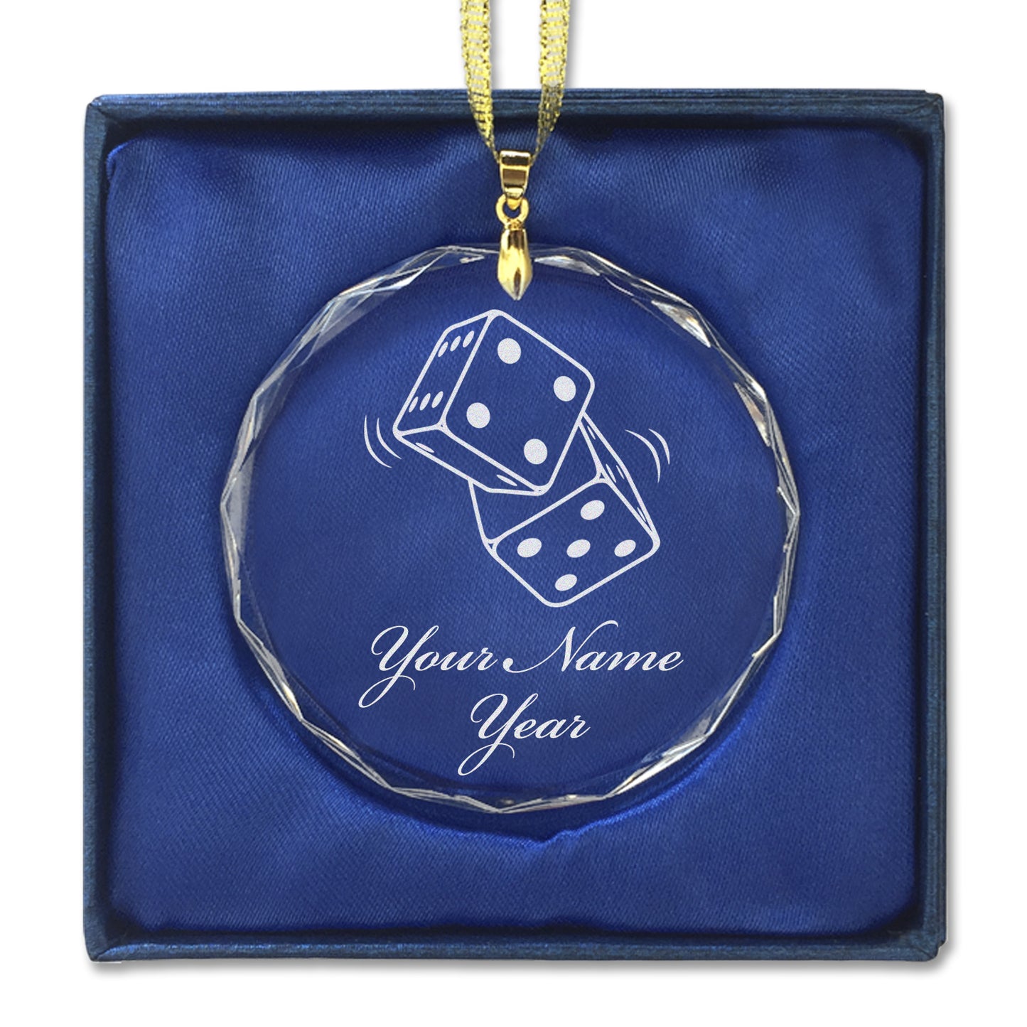 LaserGram Christmas Ornament, Pair of Dice, Personalized Engraving Included (Round Shape)