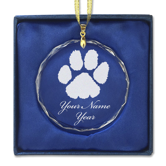 LaserGram Christmas Ornament, Paw Print, Personalized Engraving Included (Round Shape)