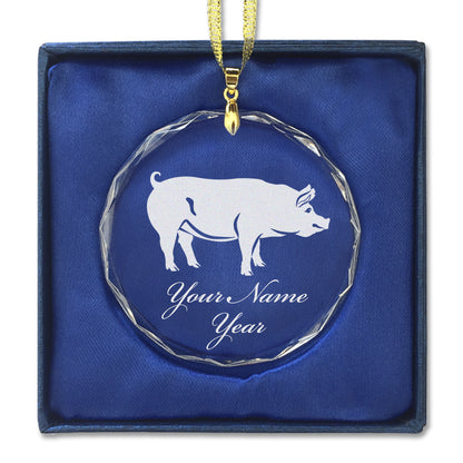 LaserGram Christmas Ornament, Pig, Personalized Engraving Included (Round Shape)