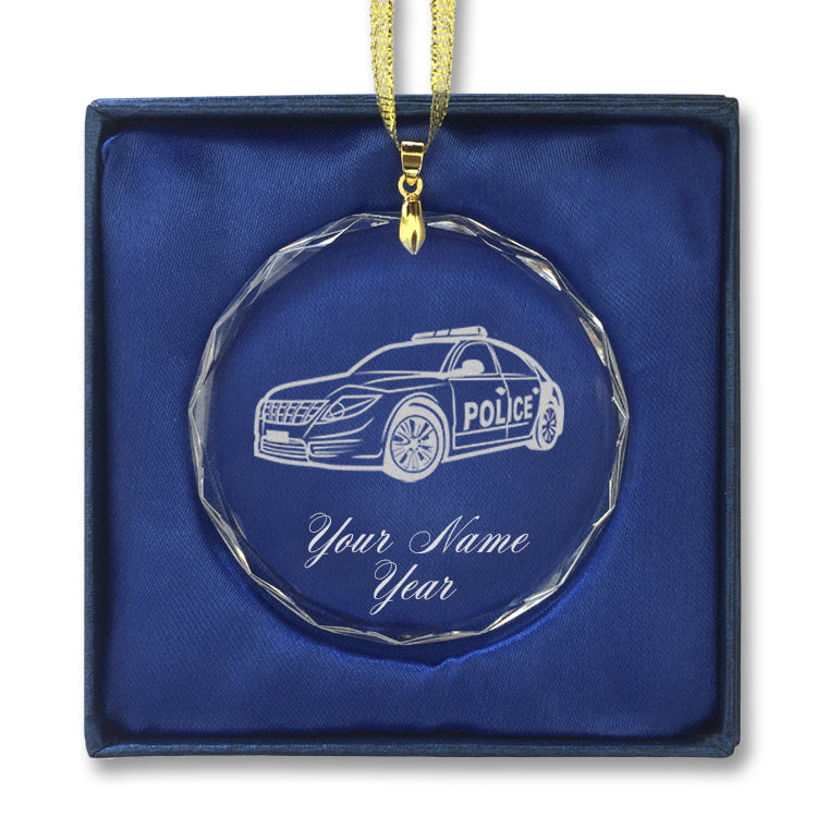 LaserGram Christmas Ornament, Police Car, Personalized Engraving Included (Round Shape)