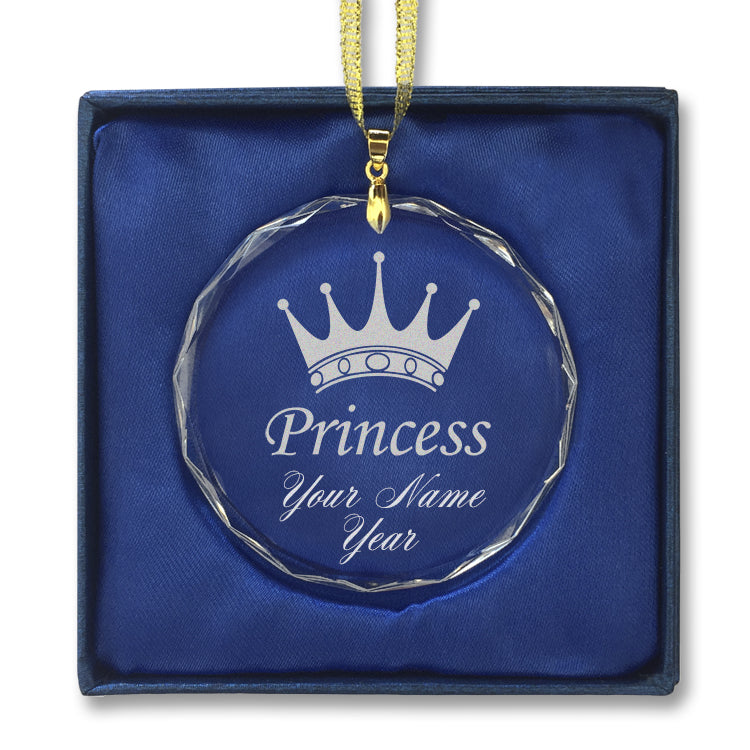 LaserGram Christmas Ornament, Princess Crown, Personalized Engraving Included (Round Shape)