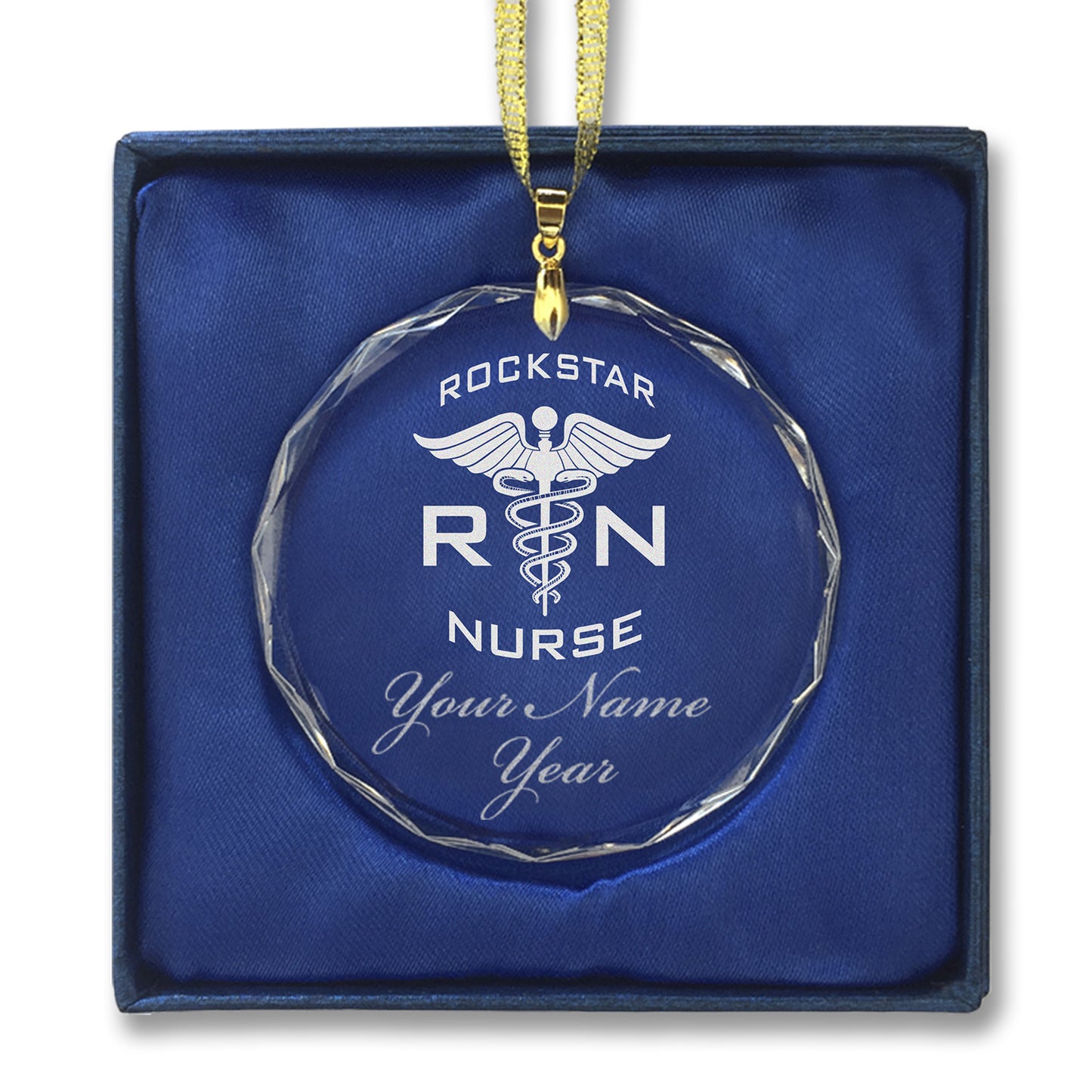 LaserGram Christmas Ornament, RN Rockstar Nurse, Personalized Engraving Included (Round Shape)