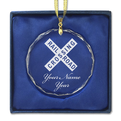 LaserGram Christmas Ornament, Railroad Crossing Sign 1, Personalized Engraving Included (Round Shape)