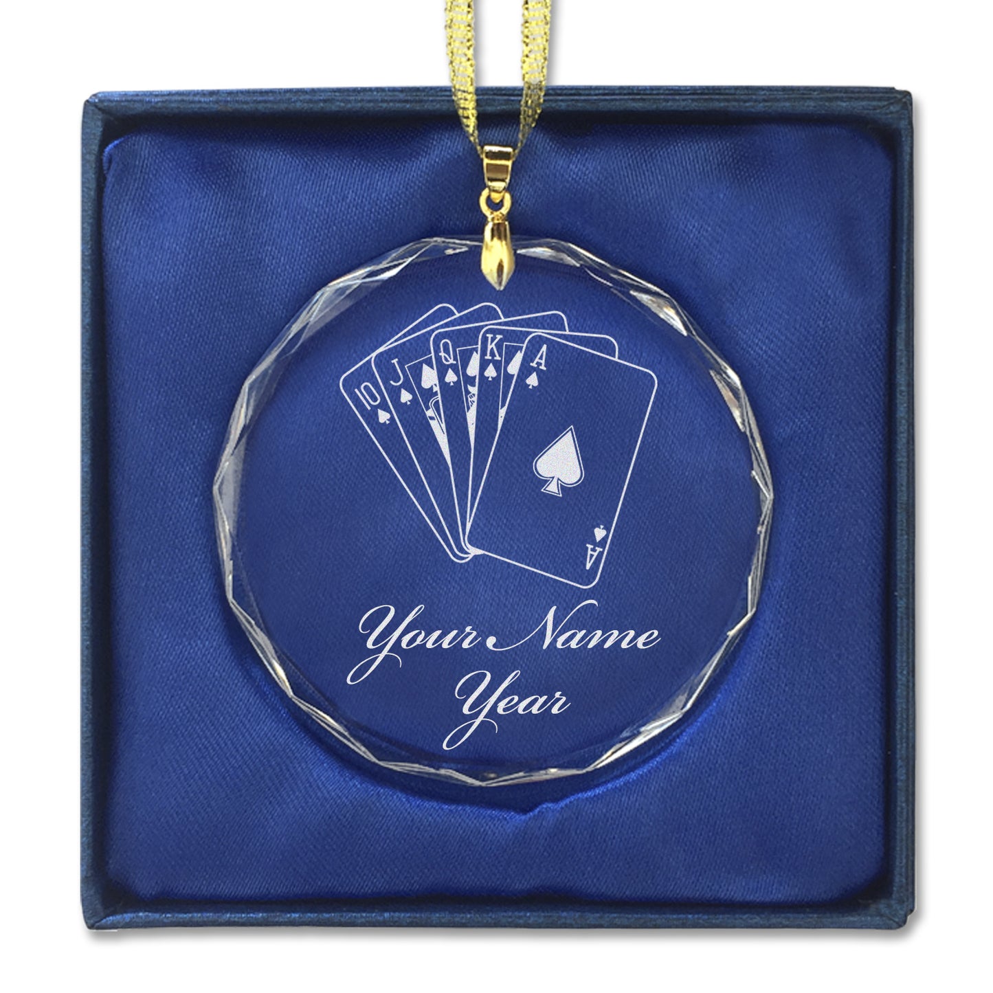 LaserGram Christmas Ornament, Royal Flush Poker Cards, Personalized Engraving Included (Round Shape)